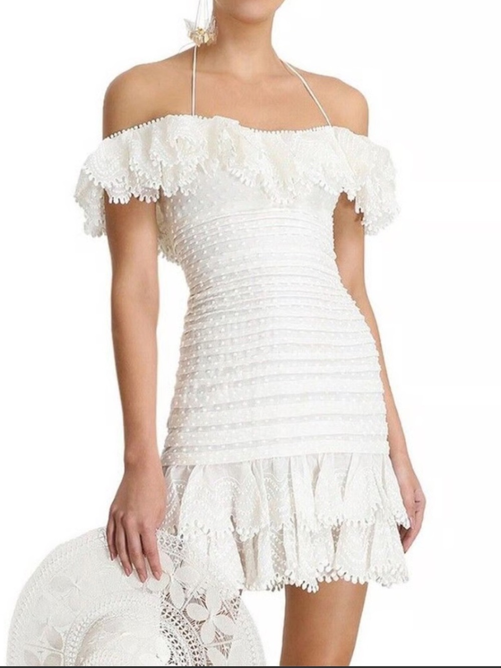 New Zimmerman Super Eight Off Shoulder Mini Pleated Dress Size 2